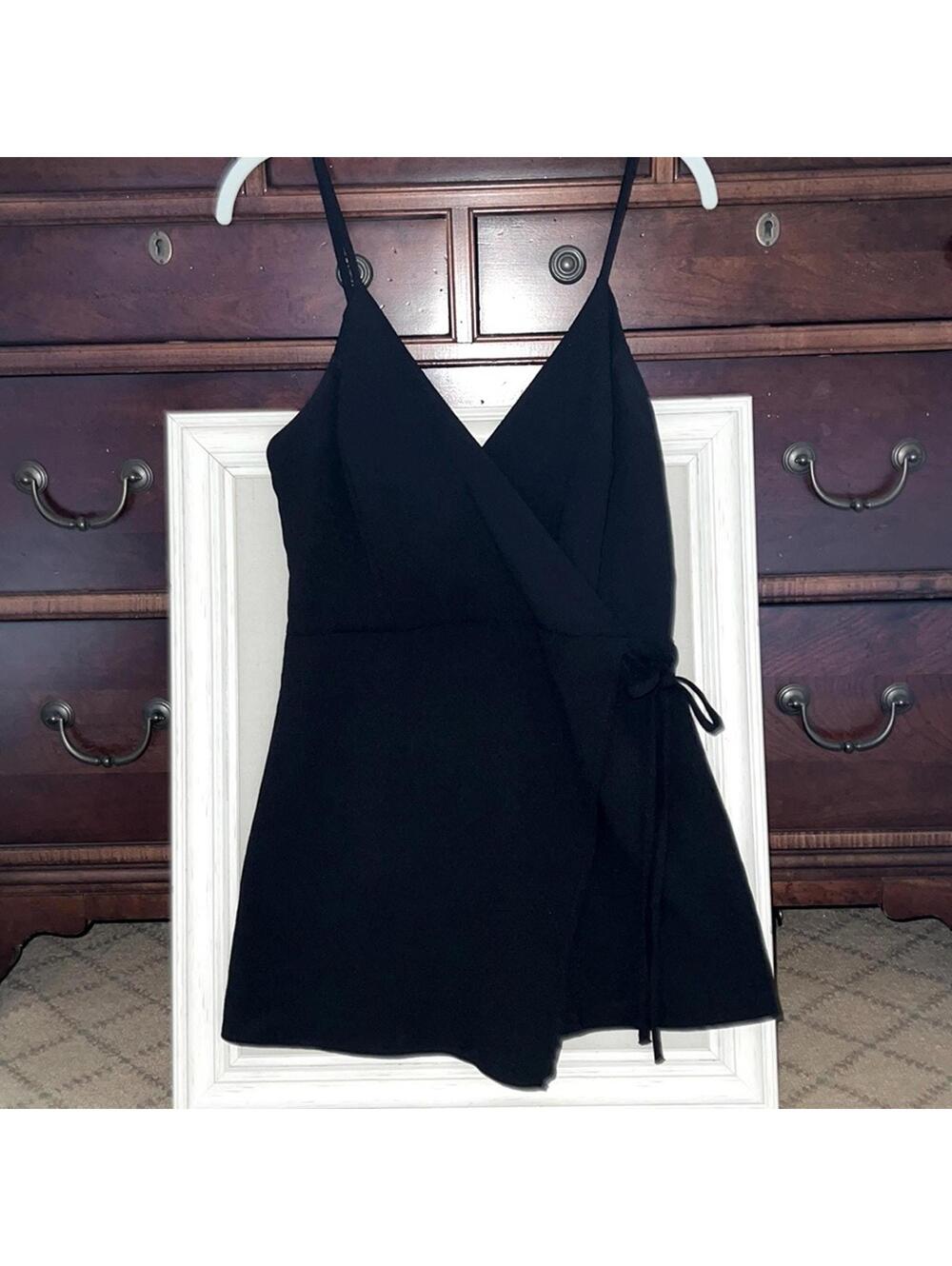 Solemio Black crepe feel romper with wrap front and side tie - M